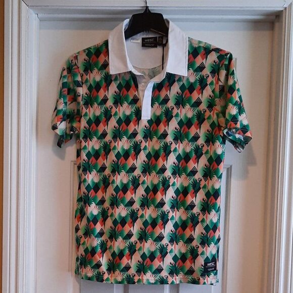 Wesc Tropical Abstract Colorful Rugby Polo Shirt Unisex Men M / Women Large NEW - Picture 2 of 8